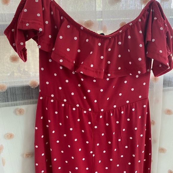 Red Polka Dot Bardot Culotte Jumpsuit - Picture 4 of 6